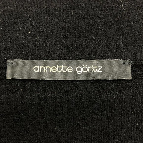 Annette Gortz Black Long Sleeve 100% Wool Blazer w/Hook Buttons & Leather Trim L - Picture 5 of 11